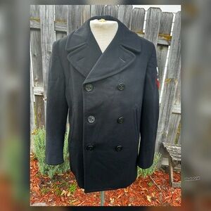 Vintage Black US Navy Double Breasted Wool Peacoat - 40S XL